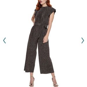 Nine West Rainbow Sparkle Black Jumpsuit Tie Waist Belt Party Large